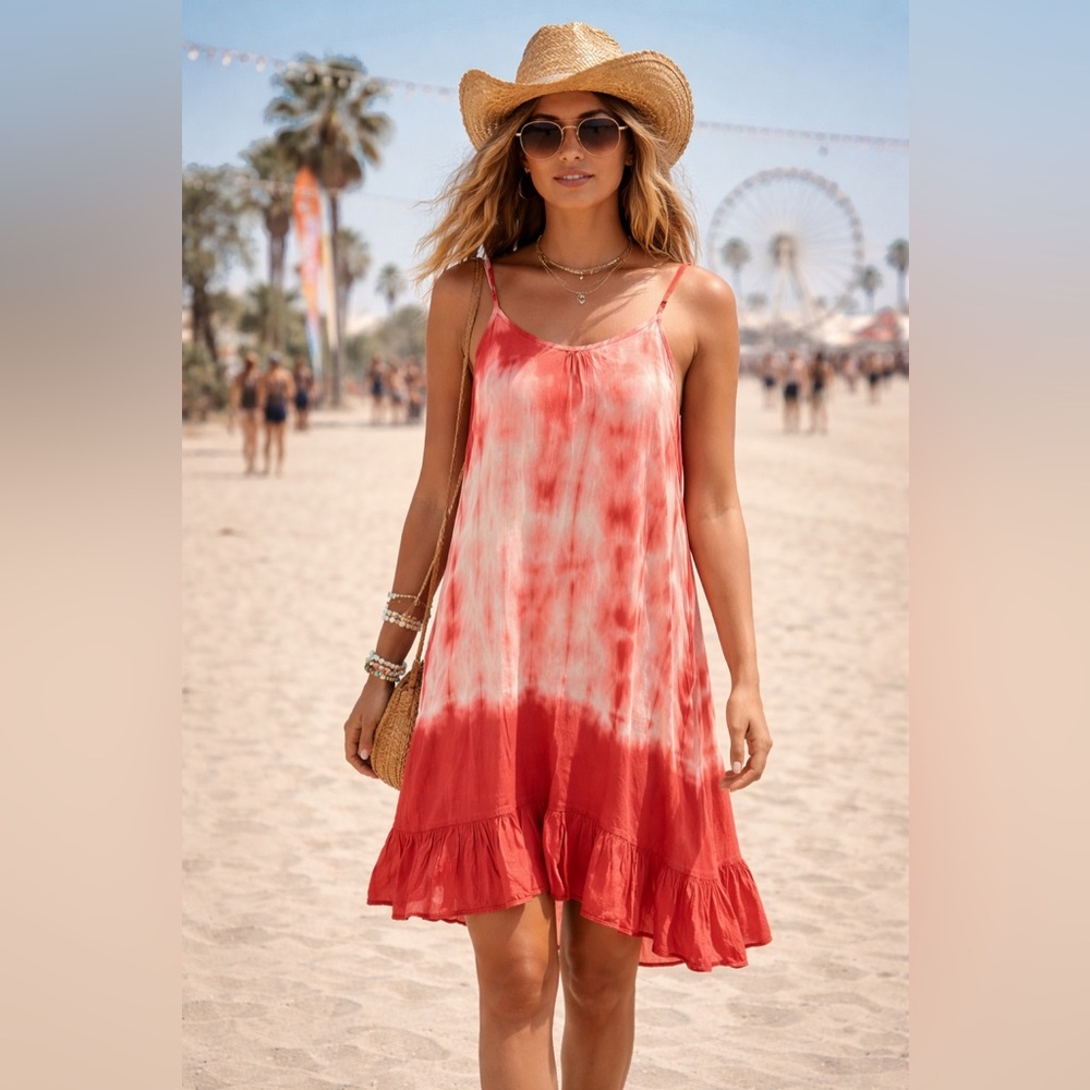 Exist Red and White Tie-Dye Mini Dress